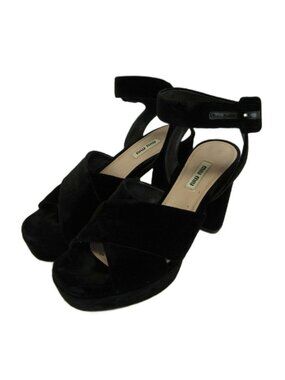 Miu Miu Sandals Velour Thick Sole Open Toe Chunky Heel Cross Strap